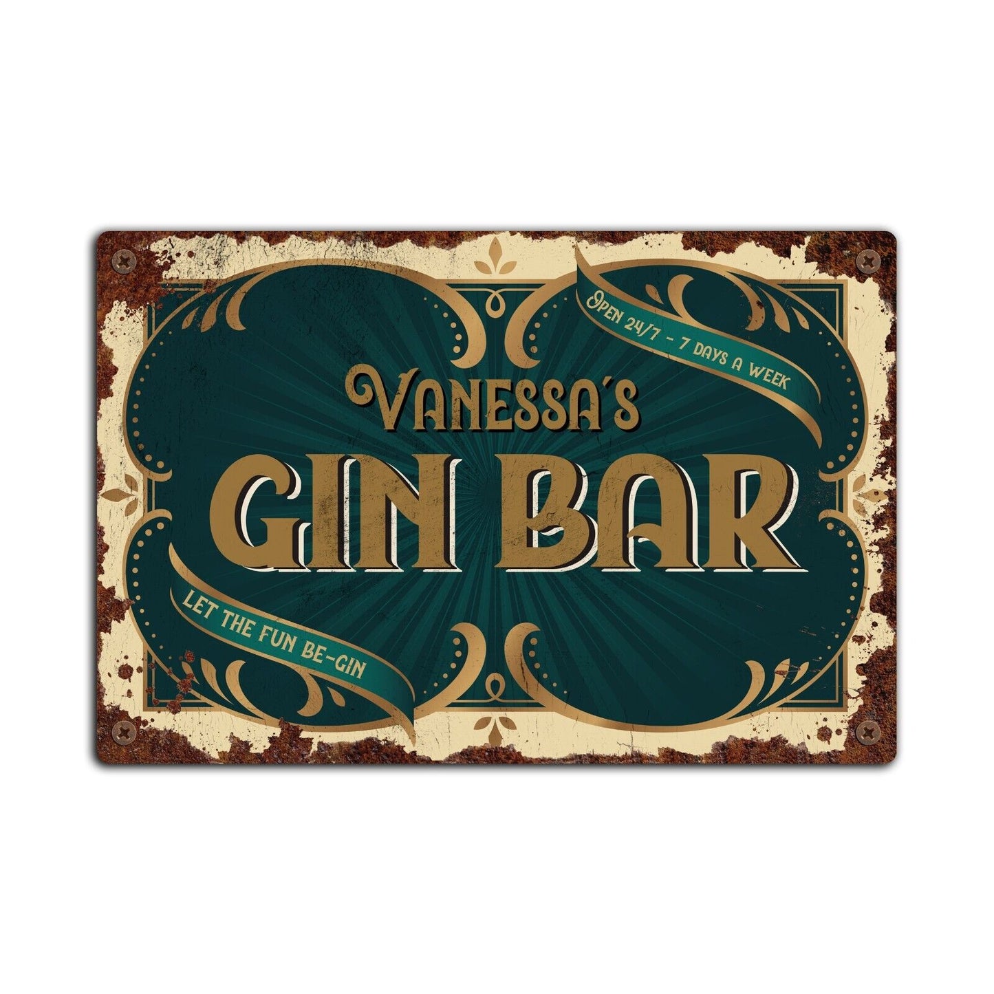 Vintage PERSONALISED Gin Bar Metal Sign, Tin Sign, Metal Plaque, Home Bar