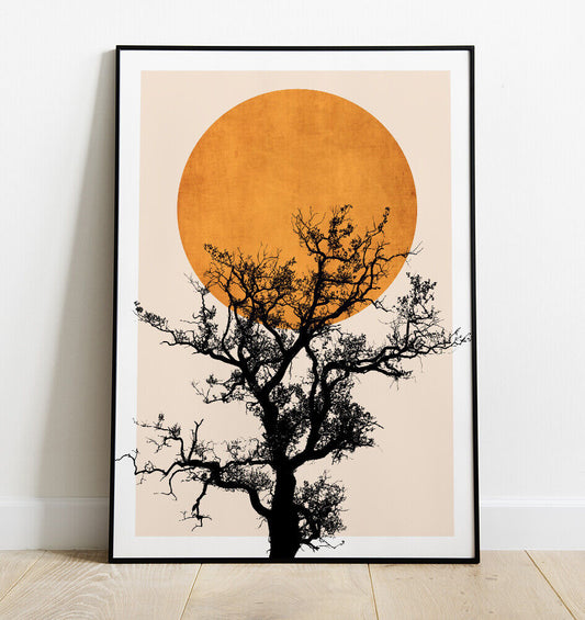 Tree Print, Minimal Line Art Print, Tree and Sun Art Print, Home Decor, Wall Art