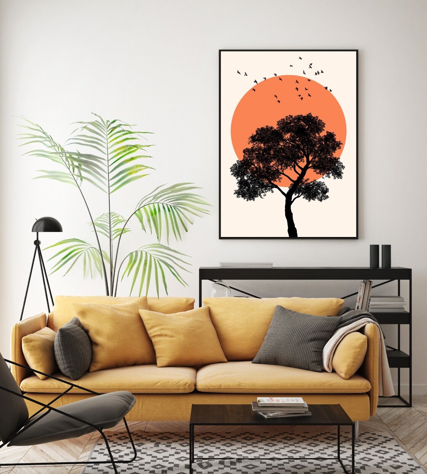 Minimal Tree Art Print, Tree and Sun Print, Wall Art, Home Decor