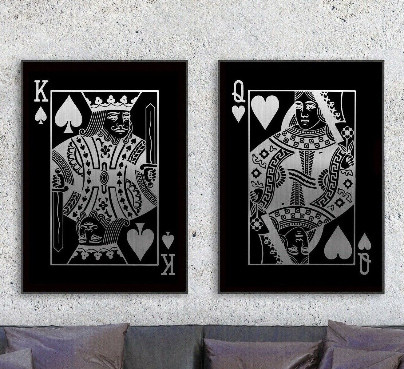 Pair of Silver Effect Playing Card Prints, Playing card Posters, Wall Art