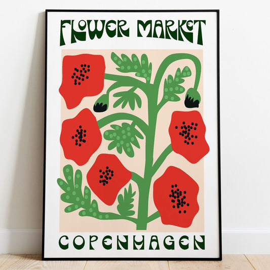 Copenhagen Flower Market Print, Floral Wall Art Poster, Poppy Print, Home Decor