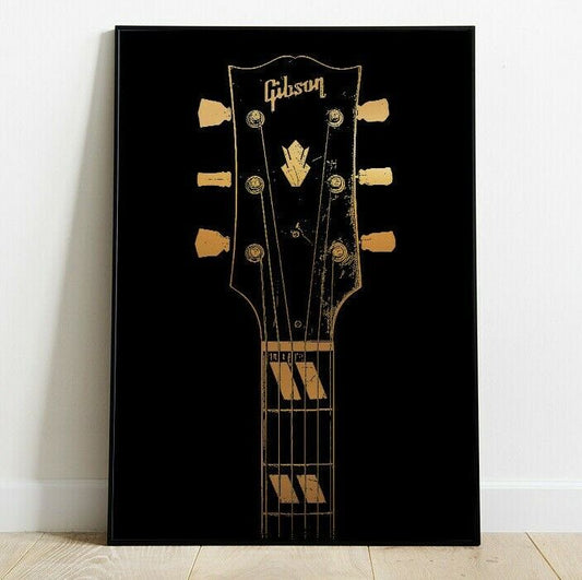 Guitar Neck Art Print, Gold Effect Guitar Print, Wall Art, Gift for him