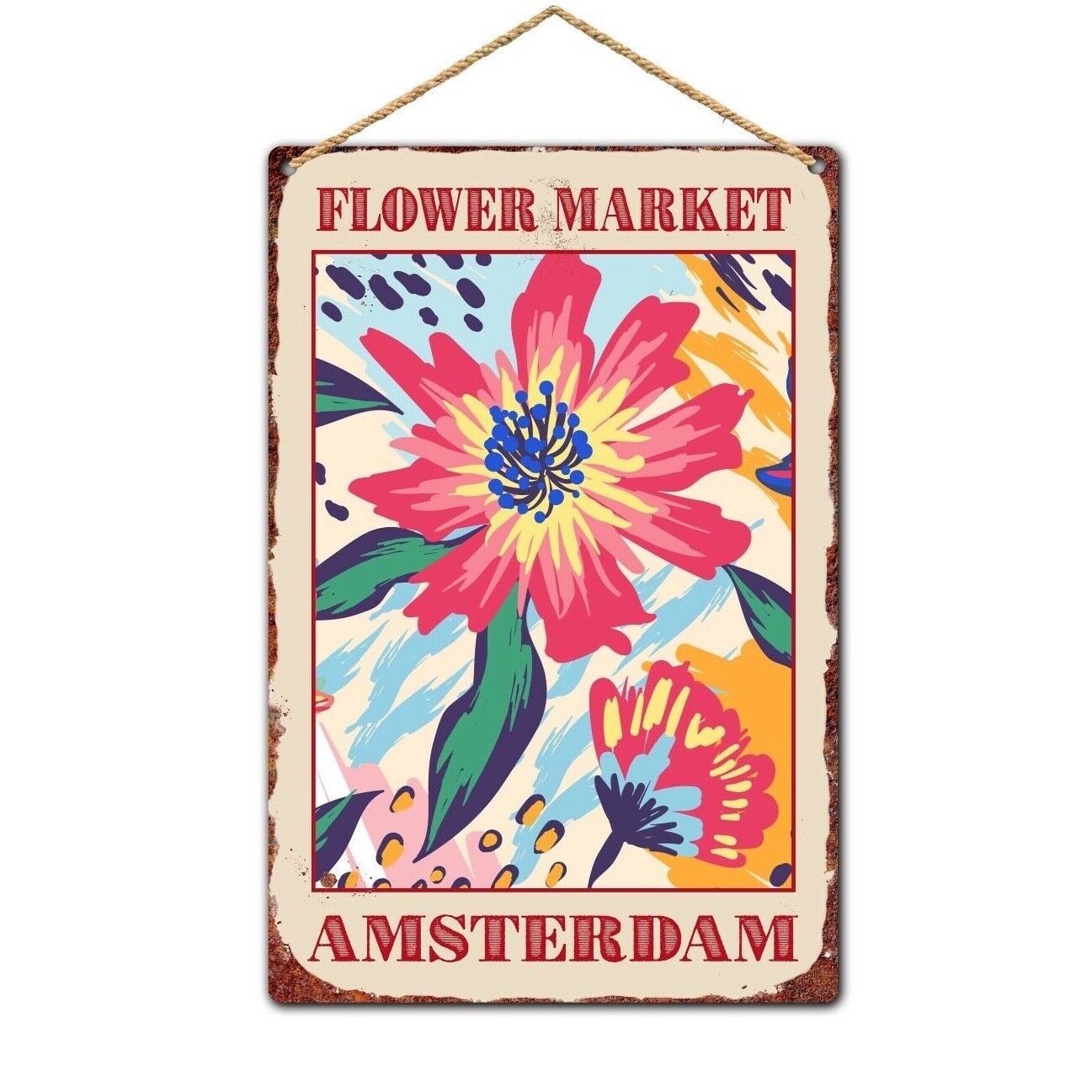 Amsterdam Flower Market Tin Sign, Kitchen Wall Plaque, Floral Wall Plaque