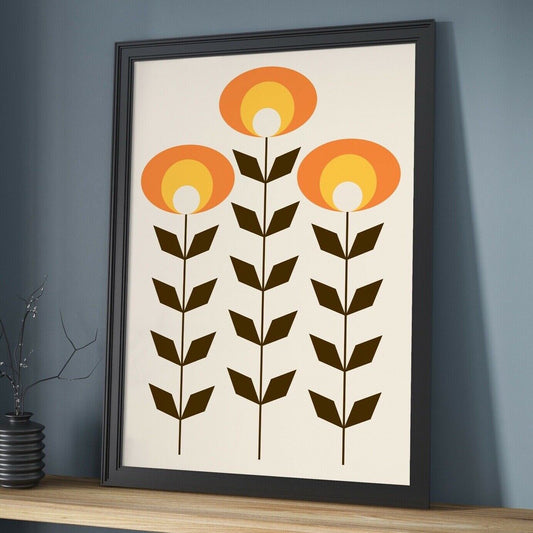 Seventies Inspired Art Print, Scandinavian Floral Design Print, Home Decor