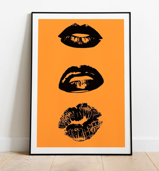 Pop Art Lips Art Print, Black Lips Print, Wall Art.