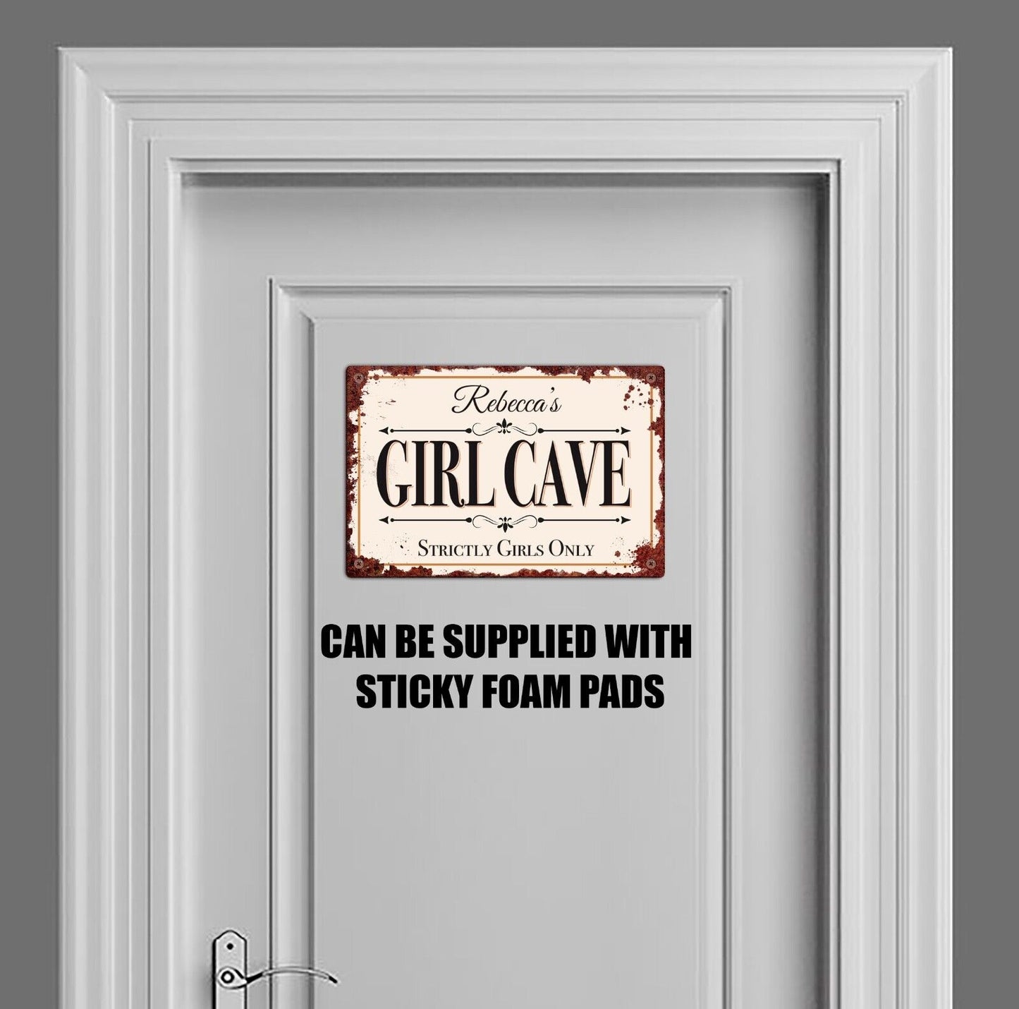 PERSONALISED Girl Cave Name Plaque, Tin Sign, Door Name Sign, Girls Door Plaque