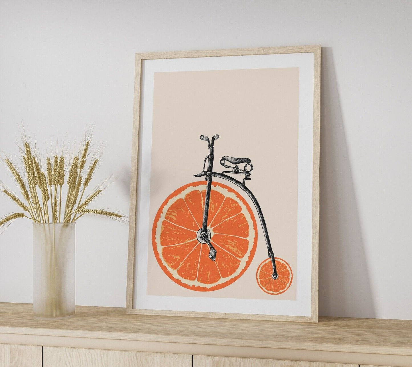 Penny Farthing Print, Orange Wheel slice Art Print, Wall Art, Home Decor