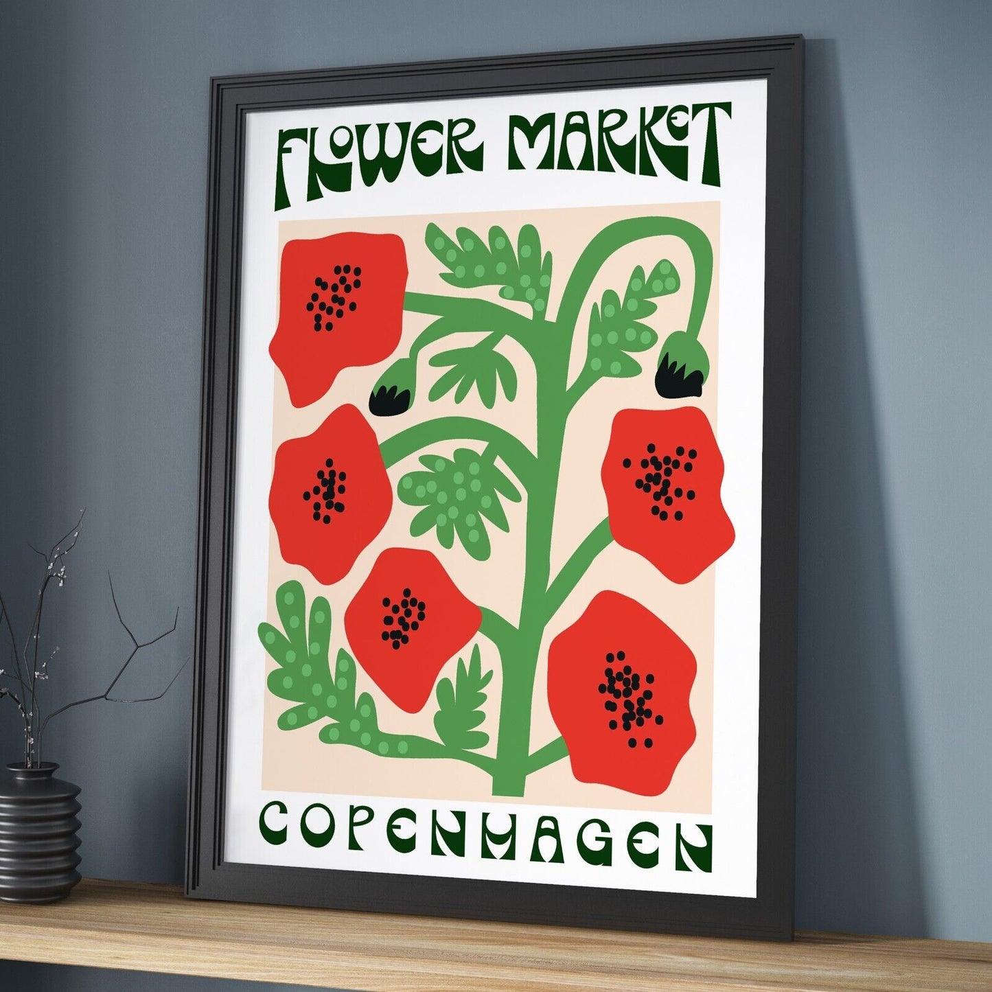 Copenhagen Flower Market Print, Floral Wall Art Poster, Poppy Print, Home Decor