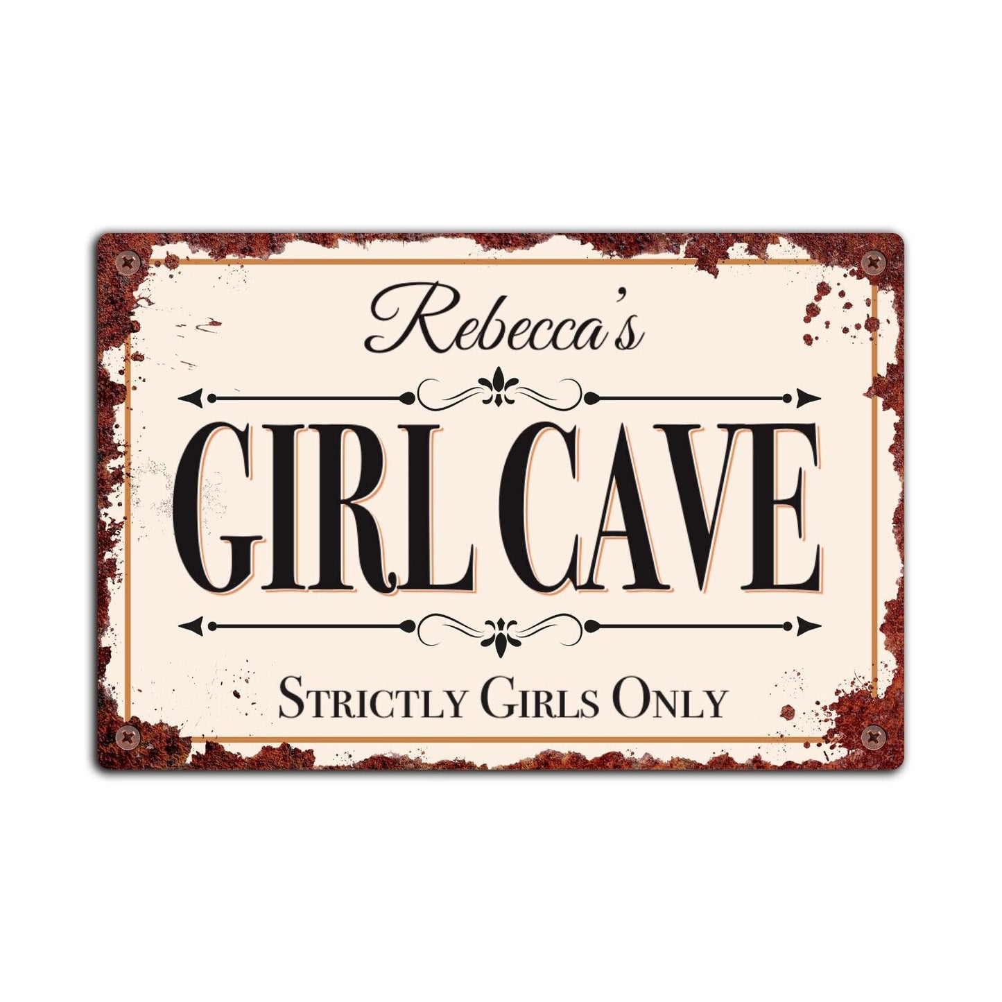 PERSONALISED Girl Cave Name Plaque, Tin Sign, Door Name Sign, Girls Door Plaque