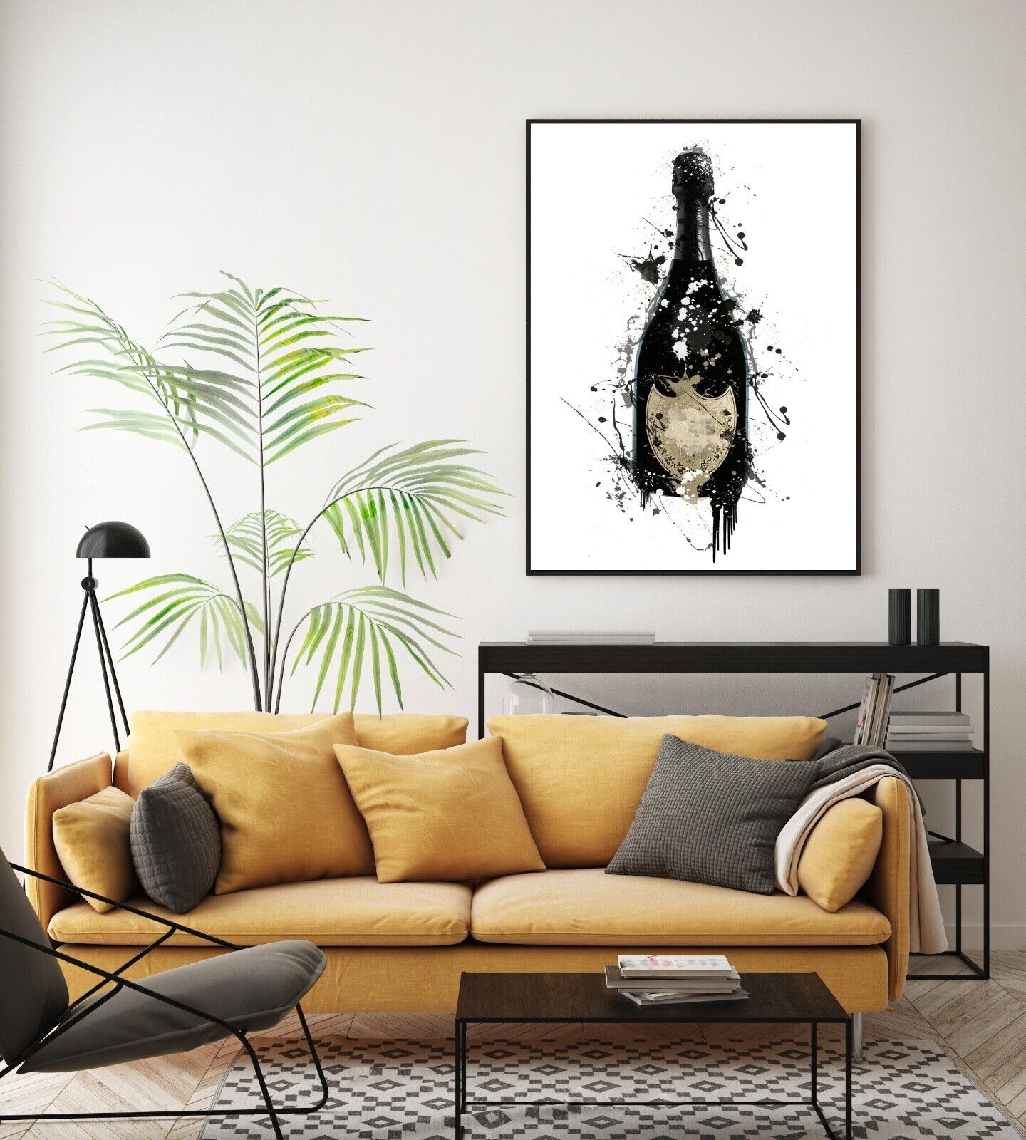 Champagne Print, Champagne Art, Home Bar, Ink Splatter Artwork, Alcohol Print