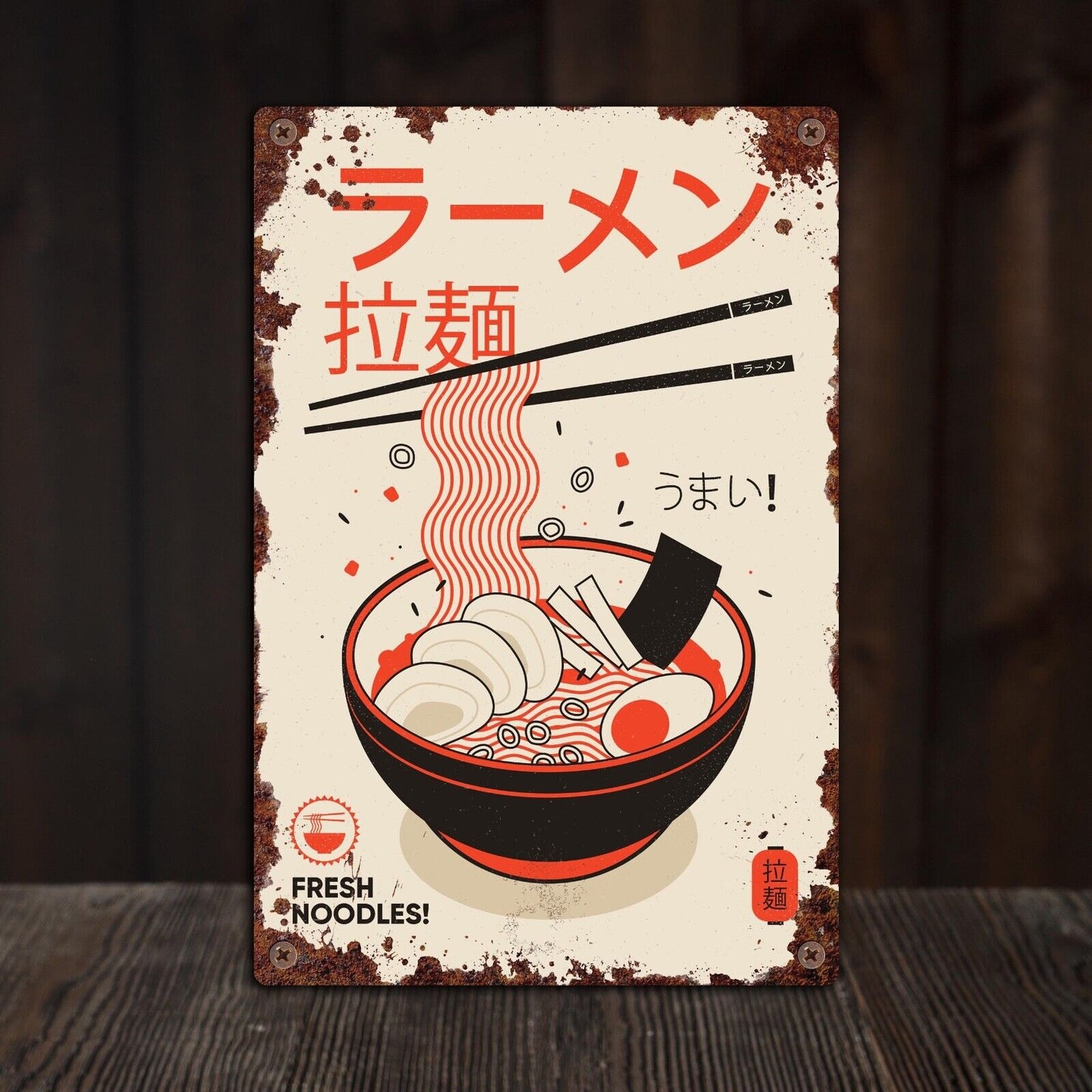 Vintage Noodle Advertising Tin Sign, Japan Advert Vintage Rust Effect Plaque