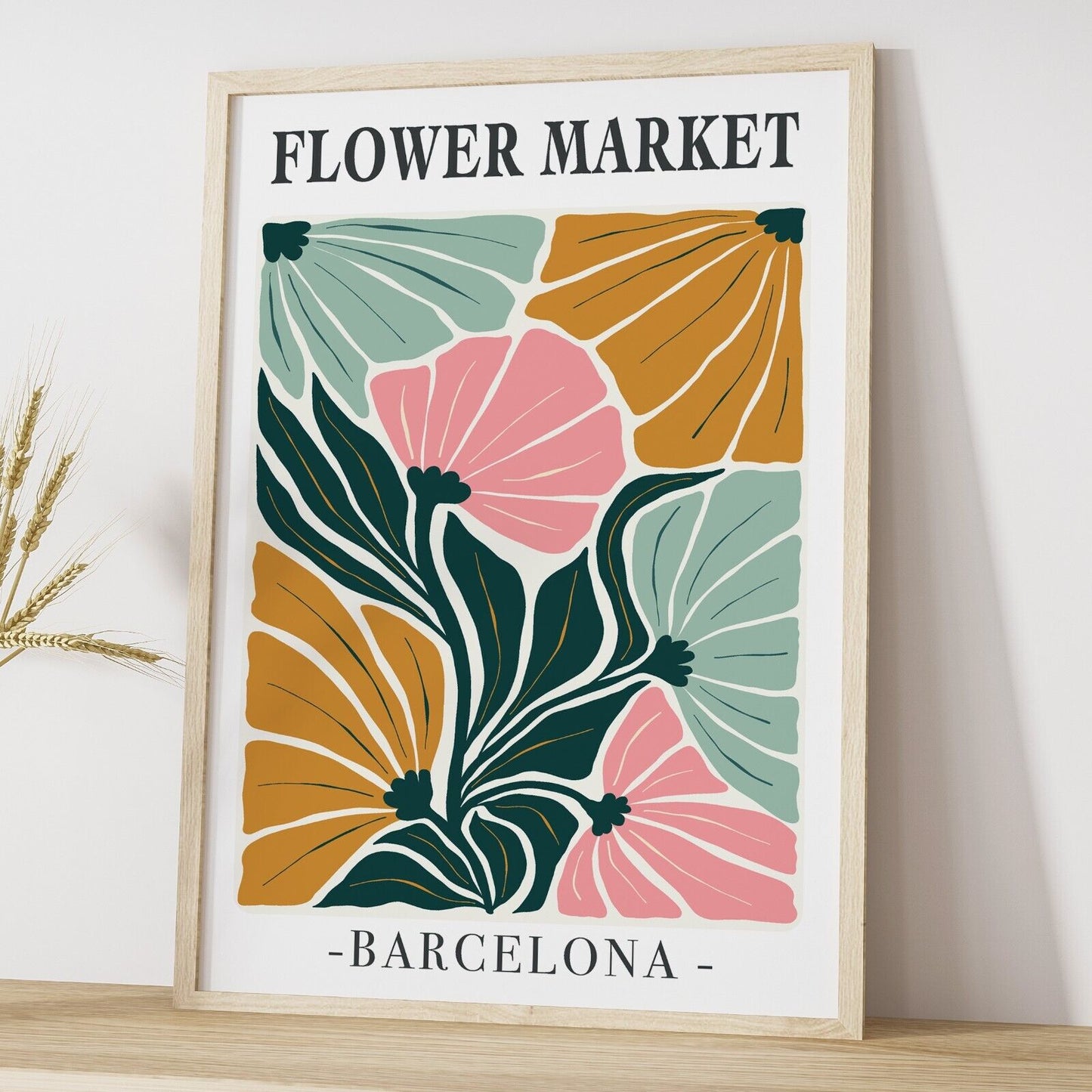 Set of 3 Flower Market Art Prints,  Abstract Wall Art, Botanical Prints