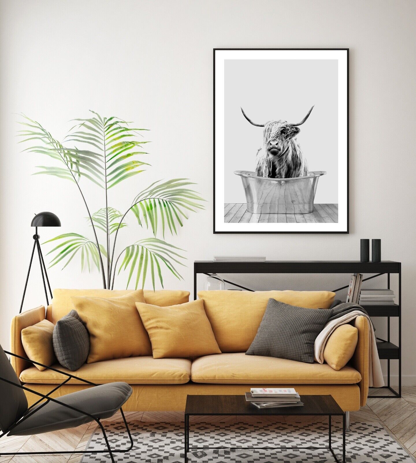 Cow in Bath Print, Highland Cow Print, Cow Poster, Cow Art Print, Wall Art