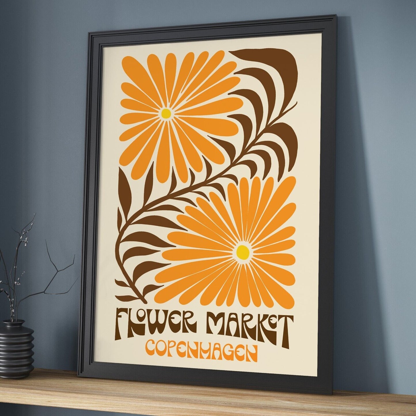 Copenhagen Flower Market Print, Retro Sixties Seventies Wall Art Poster