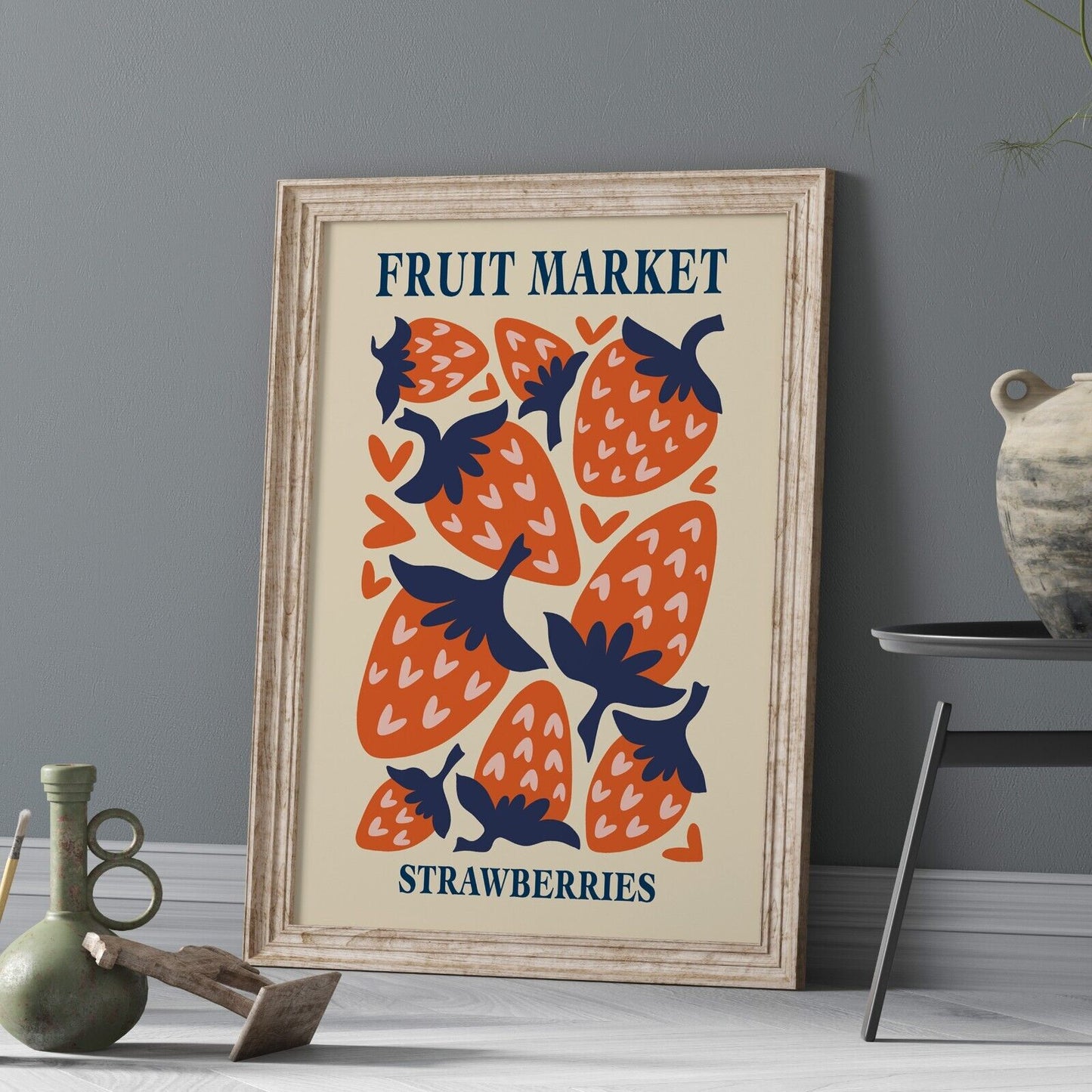 Fruit Market Art Print, Strawberry Wall Art, Strawberries Abstract Home Decor