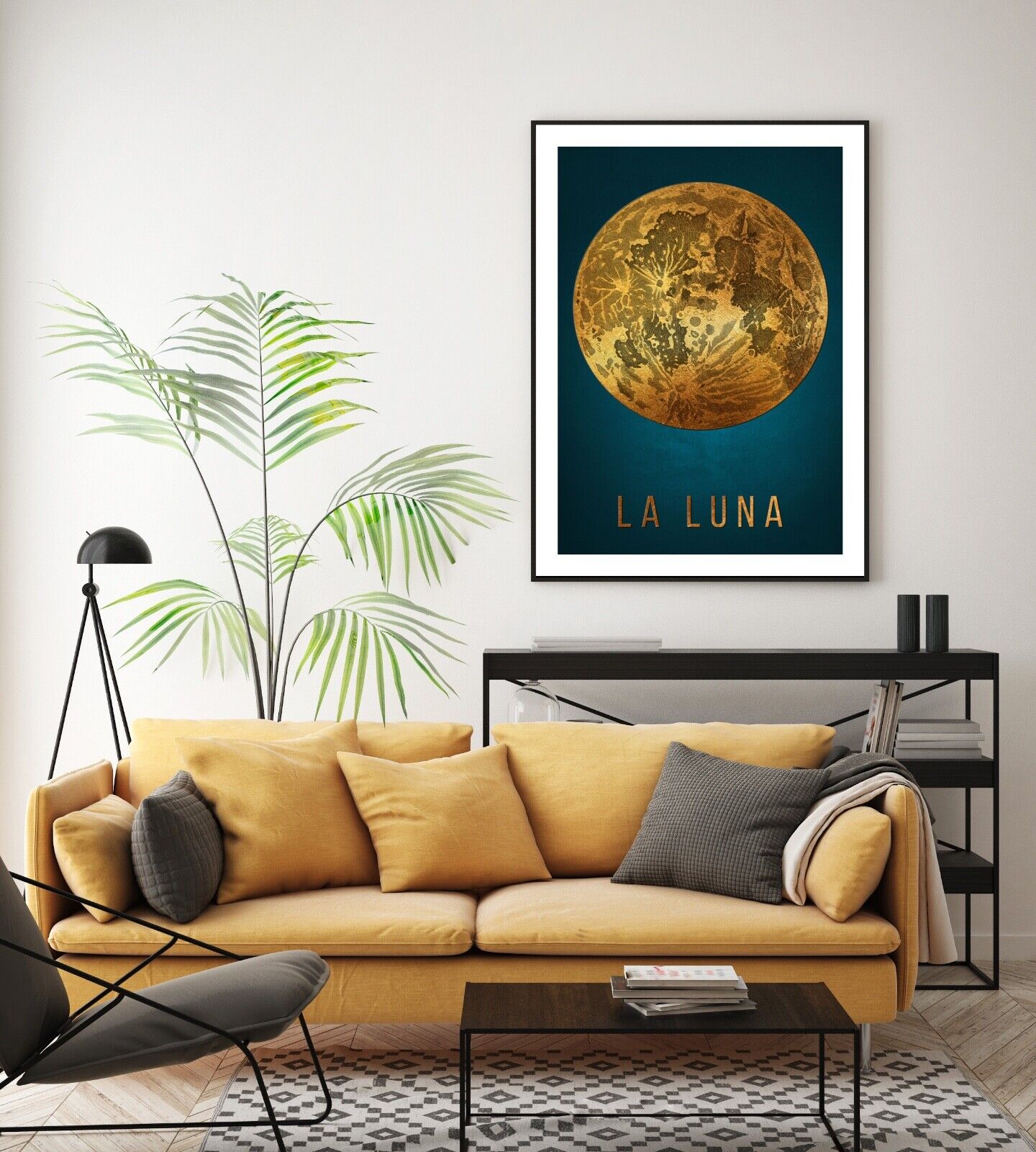 Moon Print, Gold Effect Moon Art Print, Wall Art, Home Decor