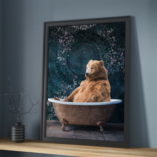Bear in the Bath Art Print, Home Decor, Contemporary Art, Animal Art Print