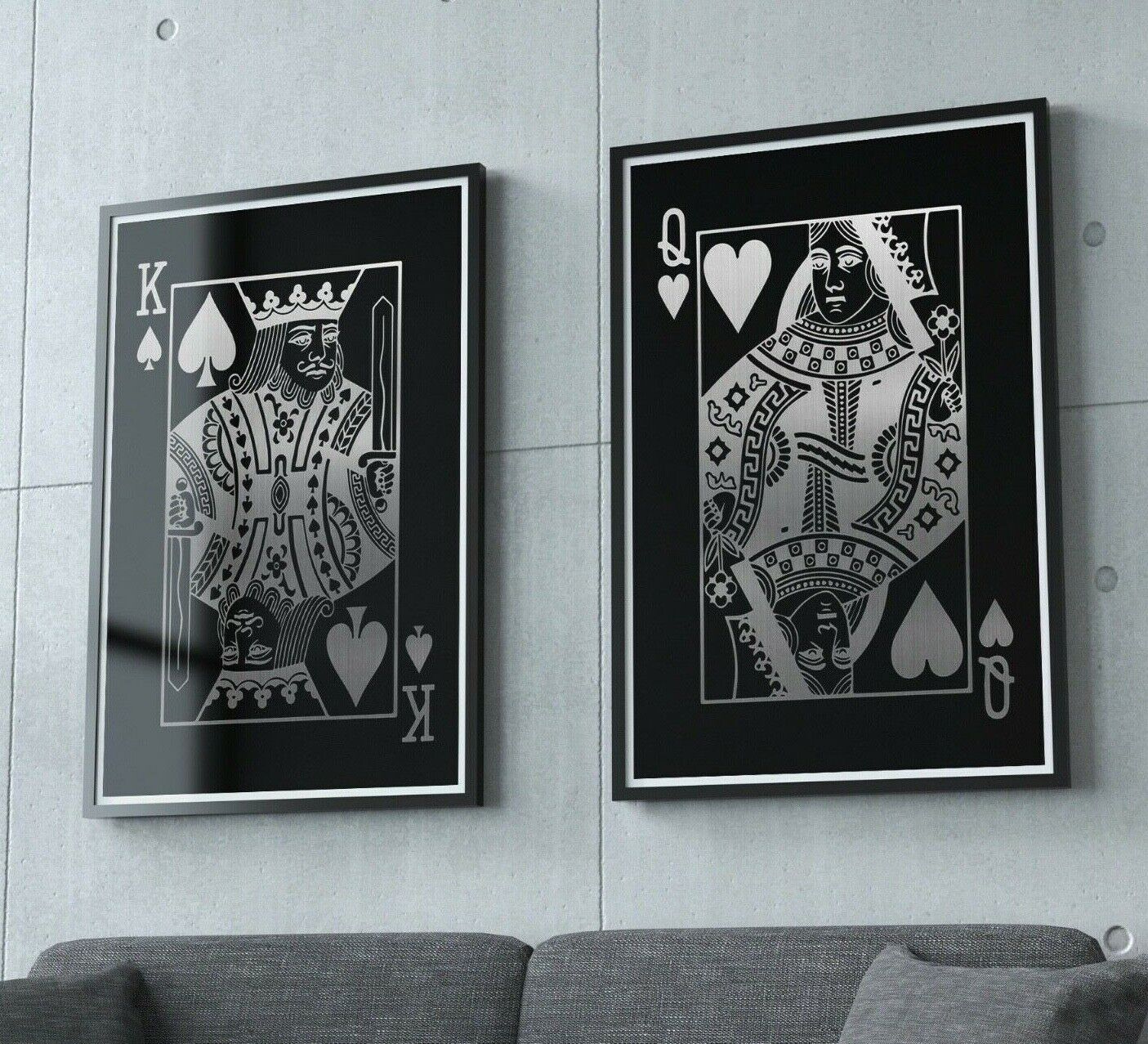 Pair of Silver Effect Playing Card Prints, Playing card Posters, Wall Art