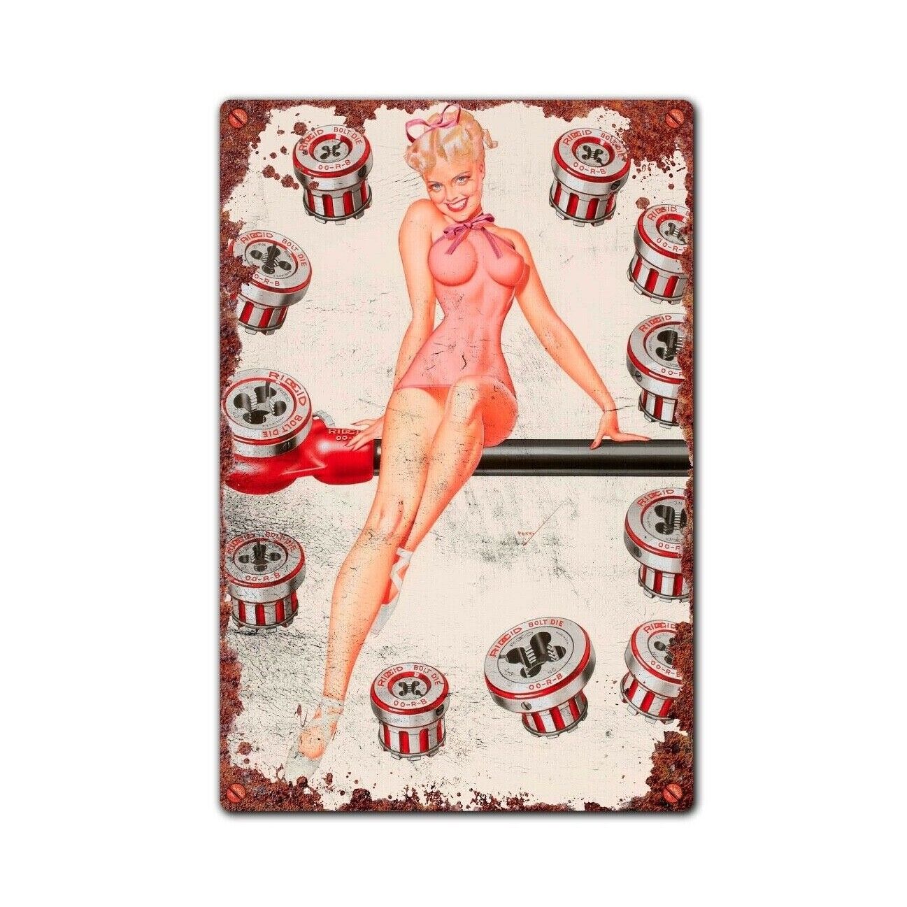 Saucy Pin Up Metal Plaque, Car Garage Plaque, Man Cave Tin Sign