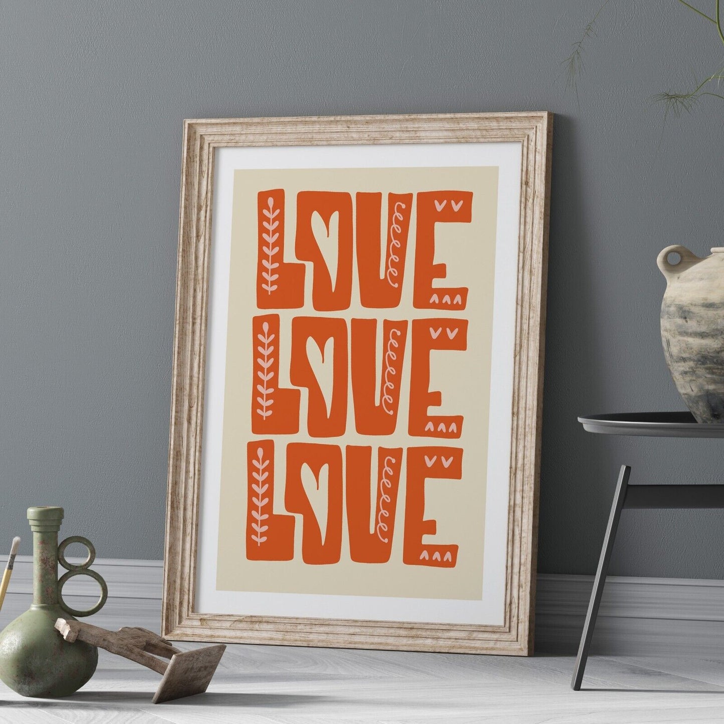 Retro Style Love Art Print, Orange Art Print, Home Decor, All you need is Love