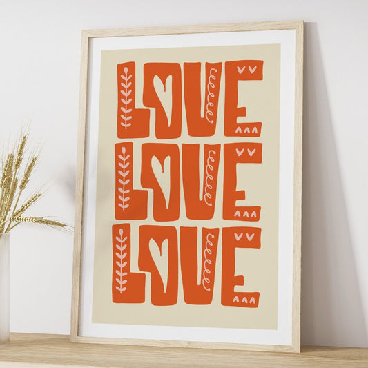 Retro Style Love Art Print, Orange Art Print, Home Decor, All you need is Love