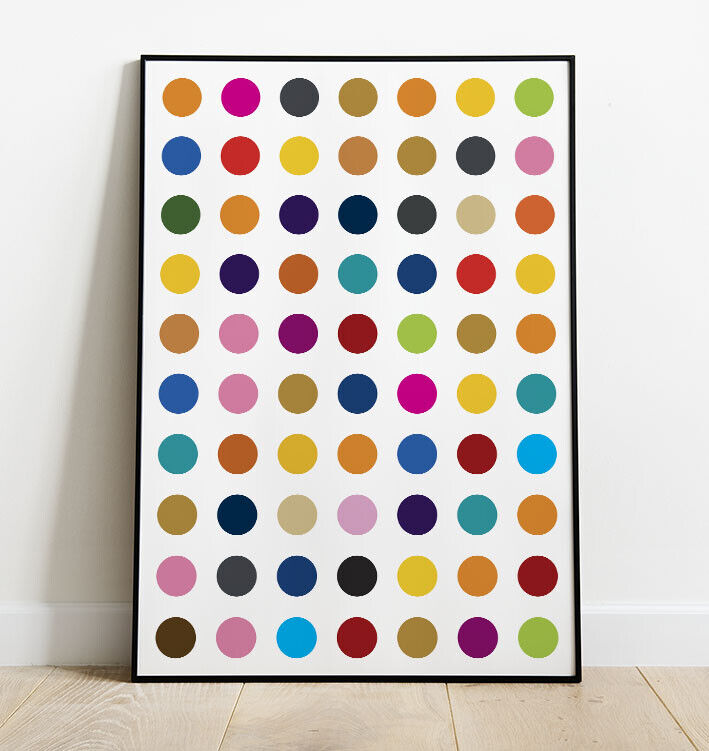 Colourful Polkadots Art Print, Damien Inspired Art Print, Minimal Shape Print