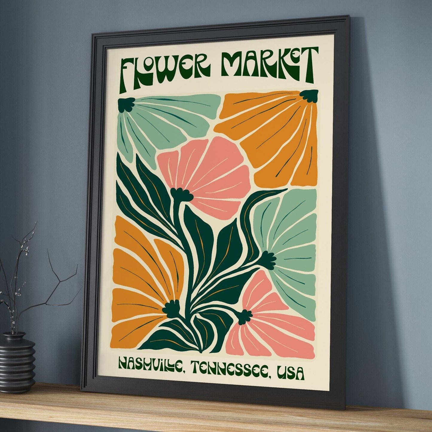 Nashville Flower Market Print, Wall Art Poster, Retro Floral Home Decor Print