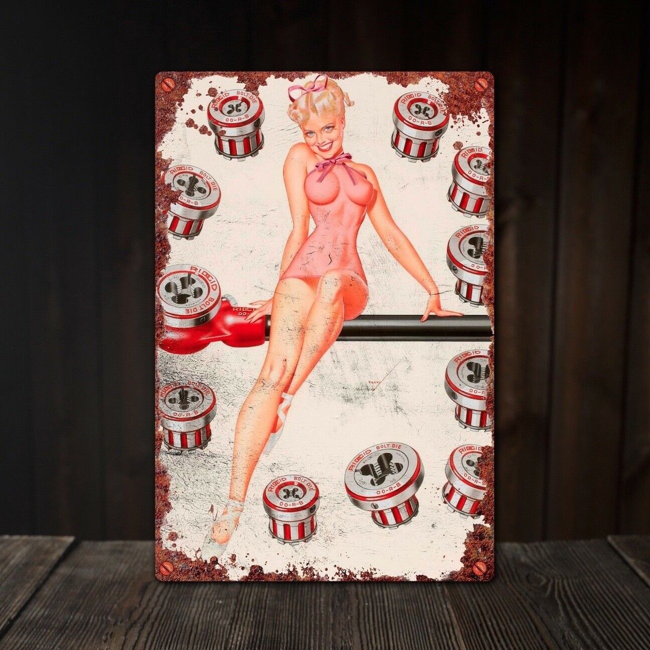 Saucy Pin Up Metal Plaque, Car Garage Plaque, Man Cave Tin Sign