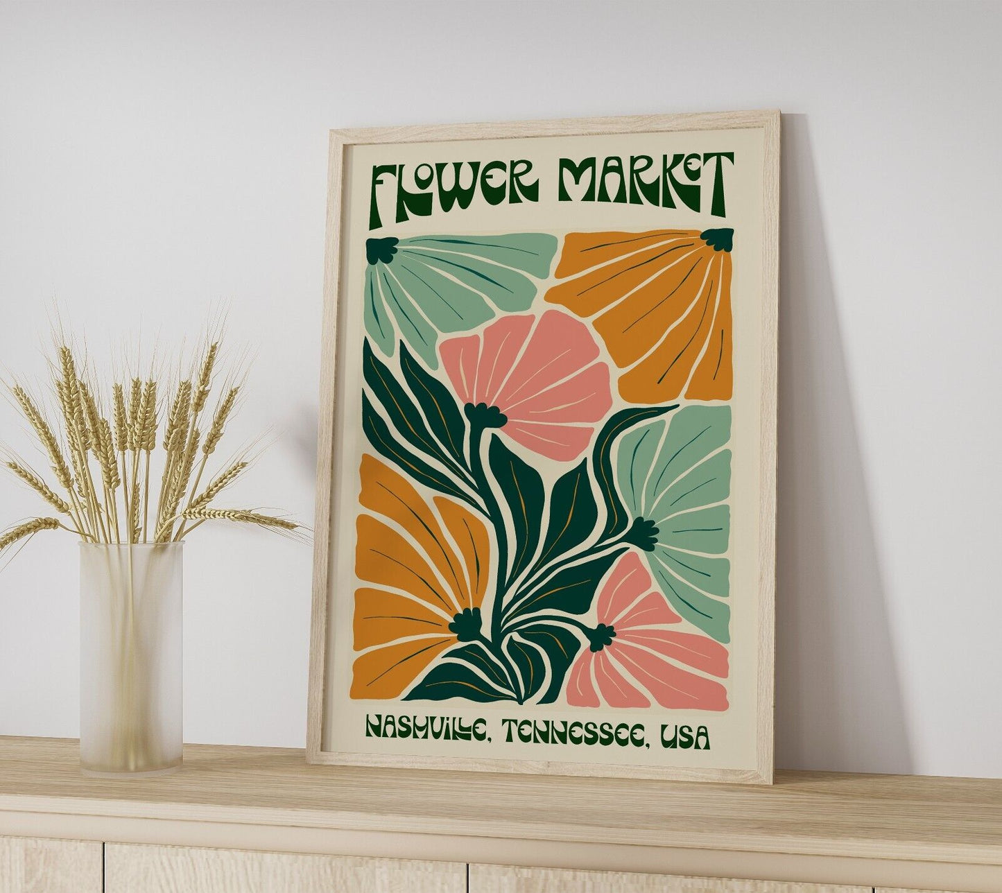 Nashville Flower Market Print, Wall Art Poster, Retro Floral Home Decor Print