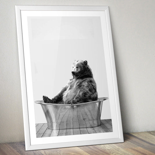 Bear in a Bath Art Print, Bear Poster, Home Decor Wall Art