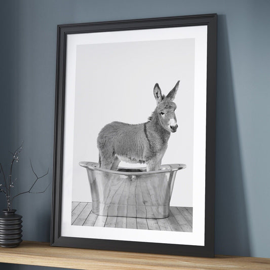 Donkey in the Bath Art Print, Home Decor, Contemporary Art, Animal Art Print
