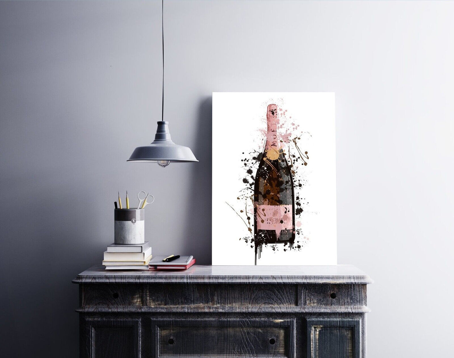 Champagne Print, Moet Champagne Art, Home Bar, Ink Splatter Artwork, Alcohol Art