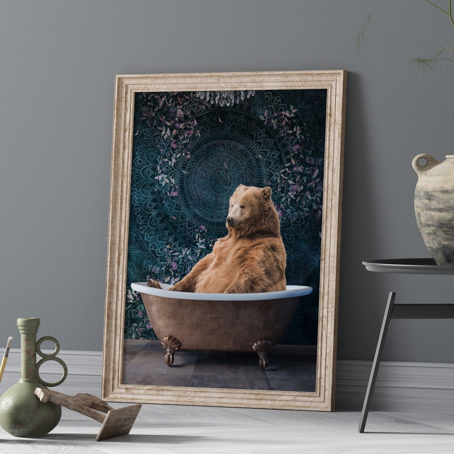 Bear in the Bath Art Print, Home Decor, Contemporary Art, Animal Art Print