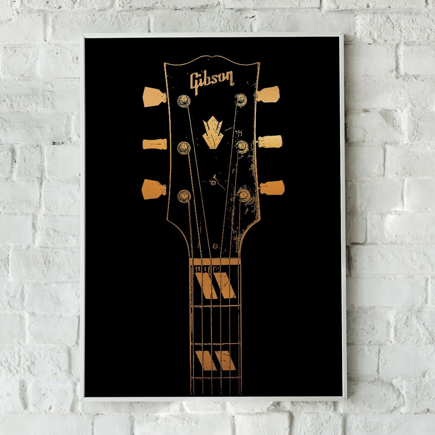 Guitar Neck Art Print, Gold Effect Guitar Print, Wall Art, Gift for him