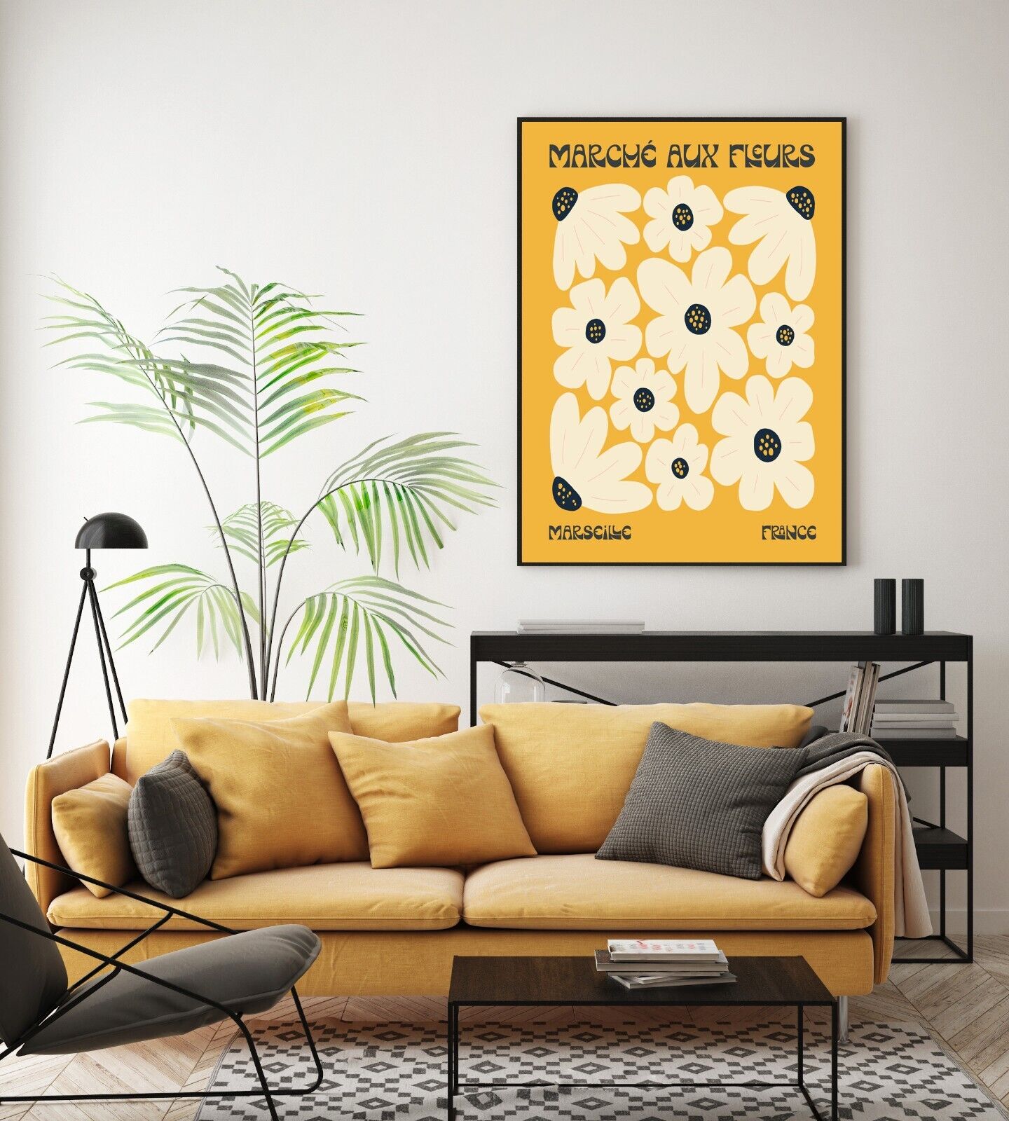 French Flower Market Art Print, Wall Art, Home Decor, Yellow Floral Print