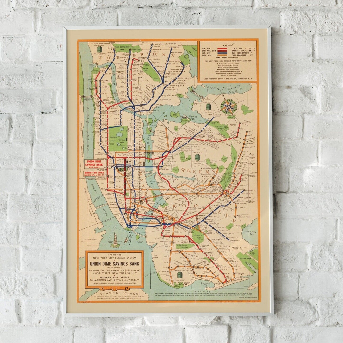 Vintage New York Subway Map Print, NY Map Poster, USA Map Print, Wall Art