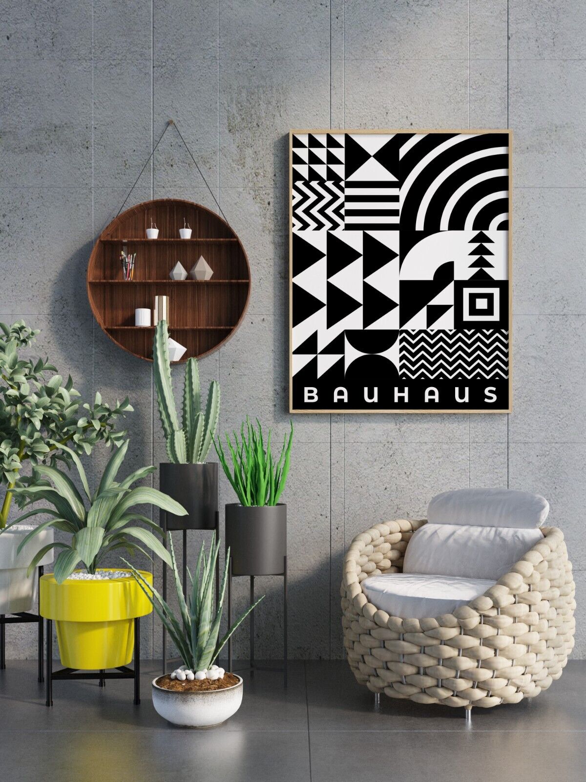 Bauhaus Inspired Art Print, Monochrome Shapes Art, Wall Art, Abstract Art,