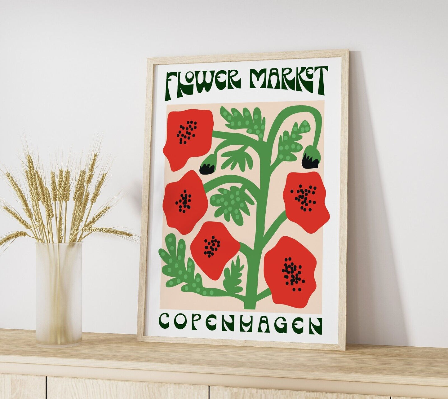 Copenhagen Flower Market Print, Floral Wall Art Poster, Poppy Print, Home Decor