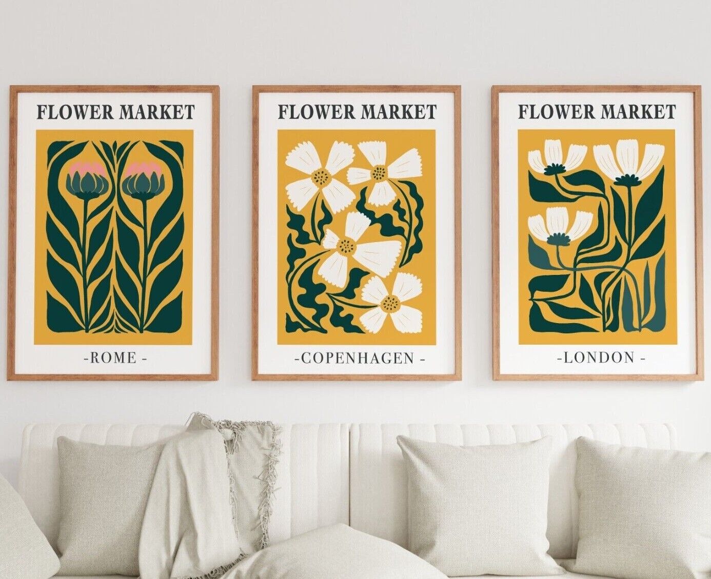 Set of 3 Flower Market Art Prints, Botanical Art Prints, Floral Wall Decor