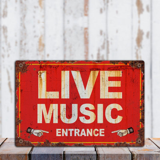 Retro Live Music Entrance Sign, Tin Sign, Metal Plaque, Music Room Plaque