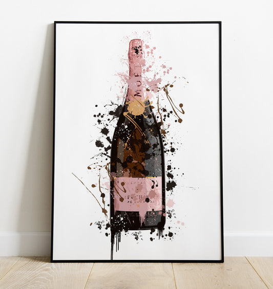 Champagne Print, Moet Champagne Art, Home Bar, Ink Splatter Artwork, Alcohol Art