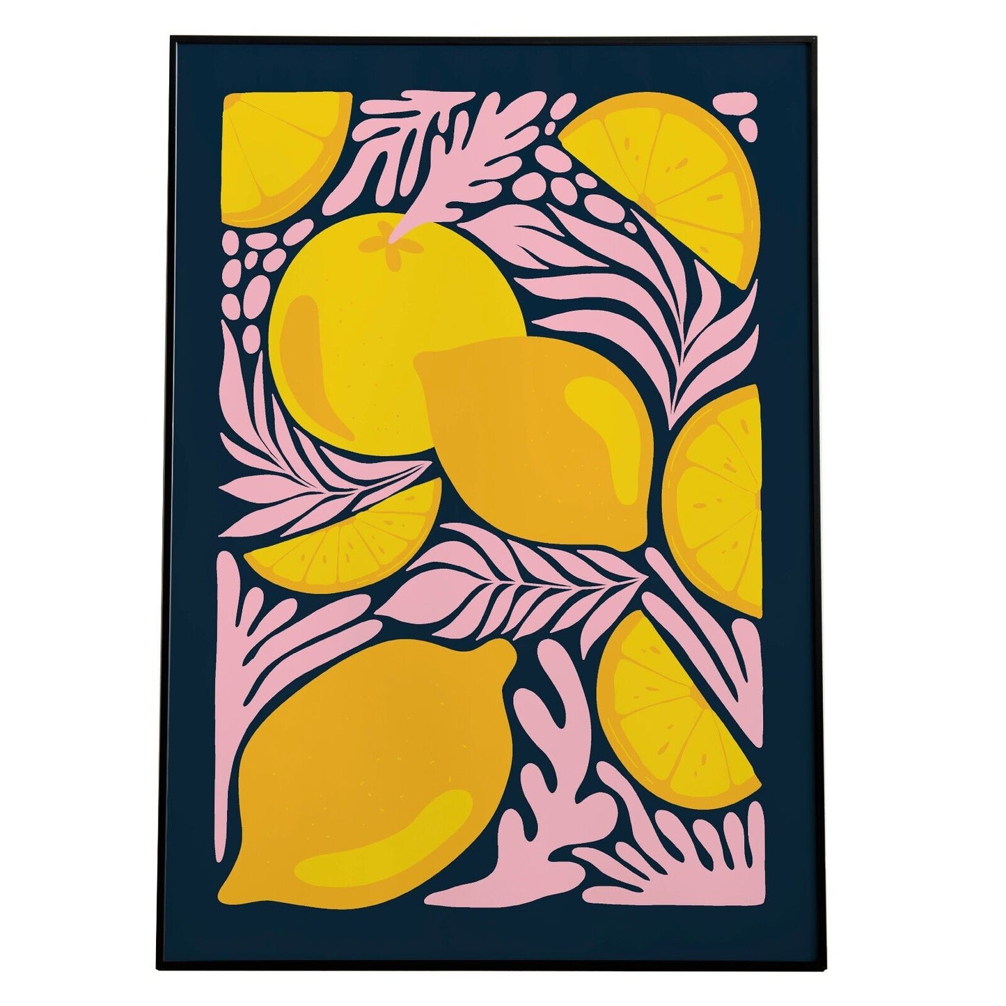 Abstract Lemon Art Print, Navy Blue Print, Home Decor, Fruit Print