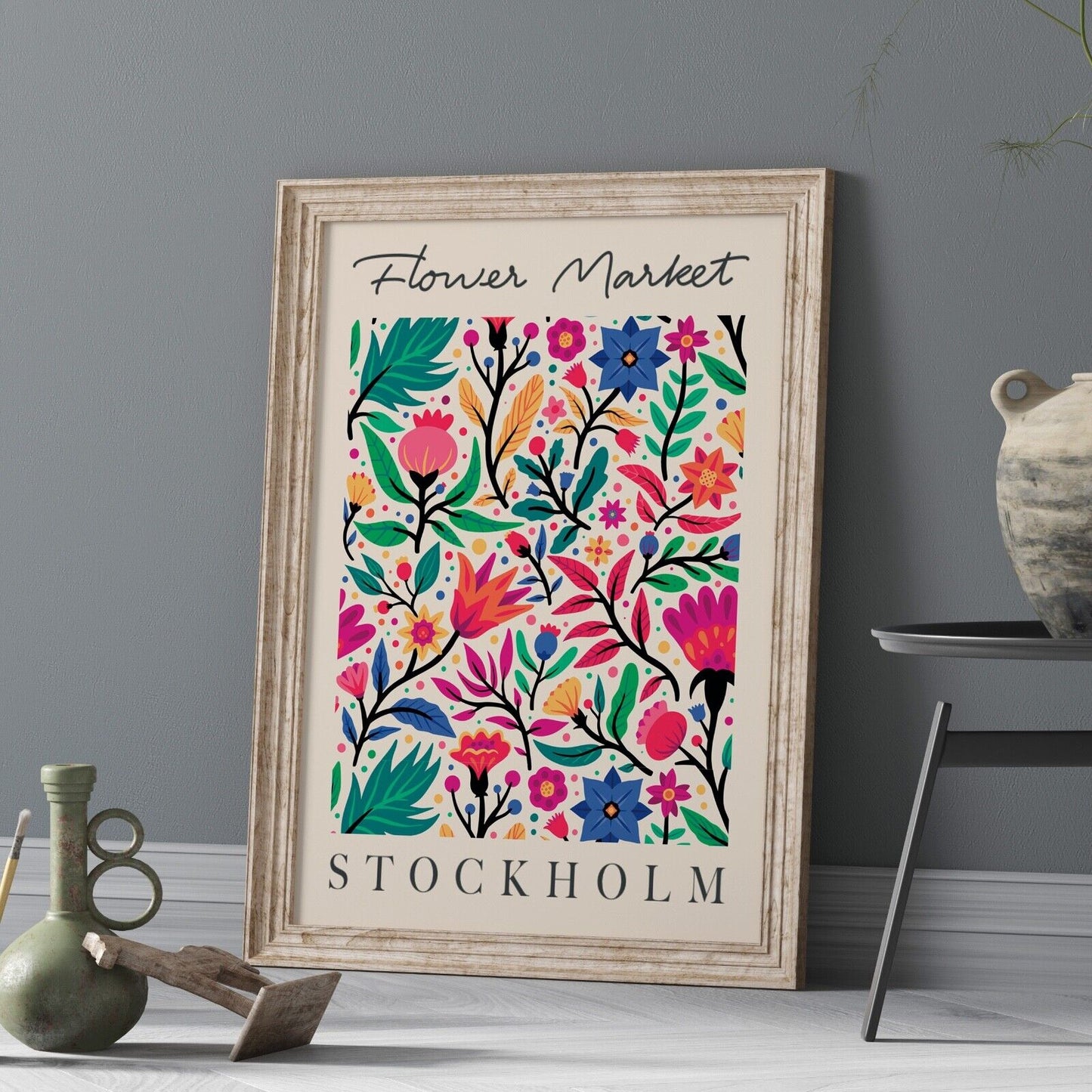 Flower Market Print, Stockholm Flower Art Print, Flower Wall Art, Flower Shop