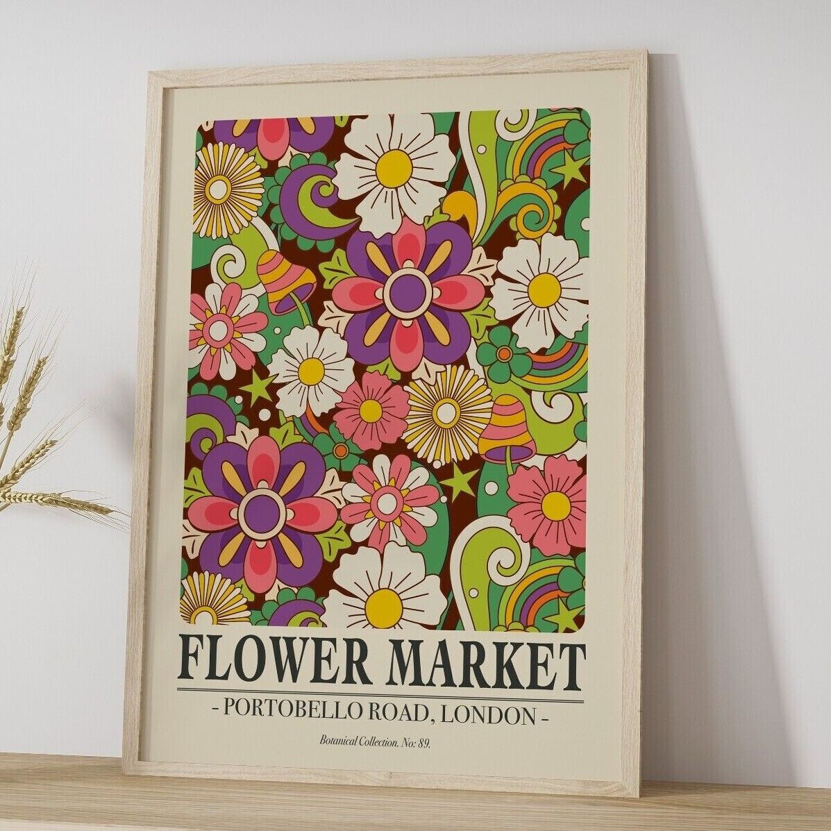 Retro Flower Market Art Print, Sixties Inspired Portobello Road Flower Print