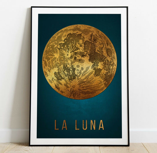 Moon Print, Gold Effect Moon Art Print, Wall Art, Home Decor