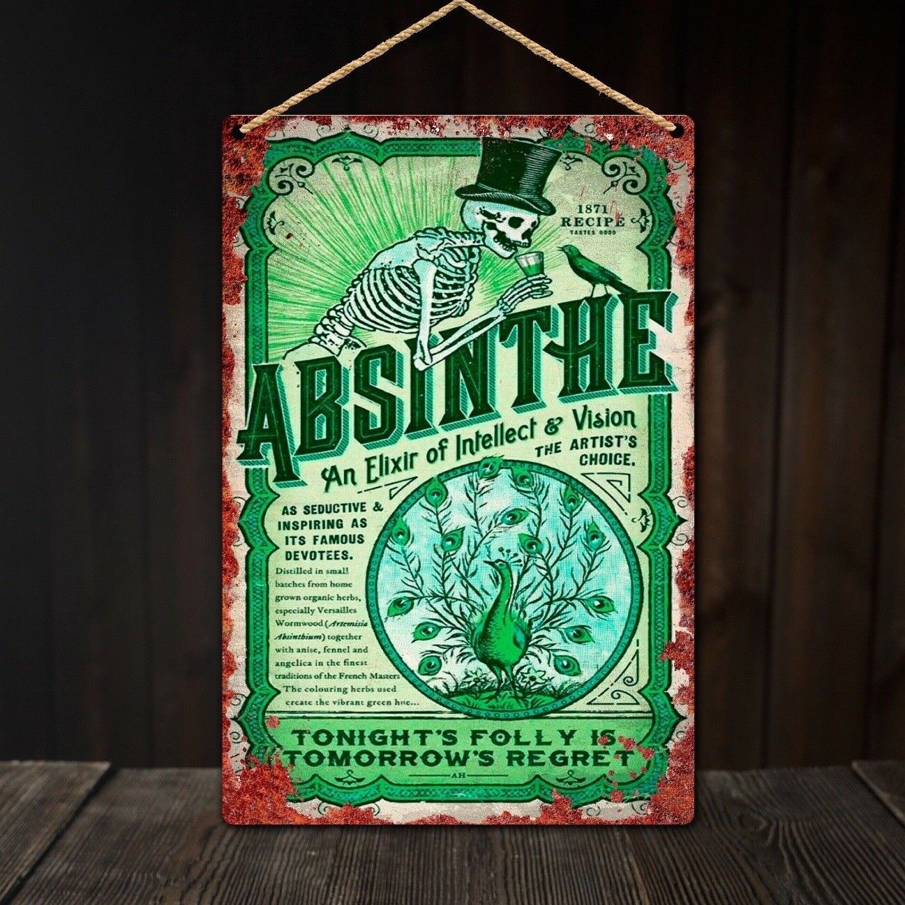 Vintage Absinthe Wall Plaque, A4 Alcohol Metal Sign, Home Bar Tin Sign Wall Art