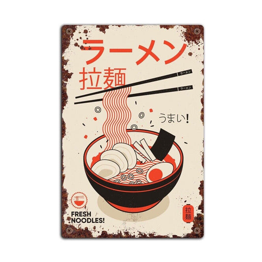 Vintage Noodle Advertising Tin Sign, Japan Advert Vintage Rust Effect Plaque