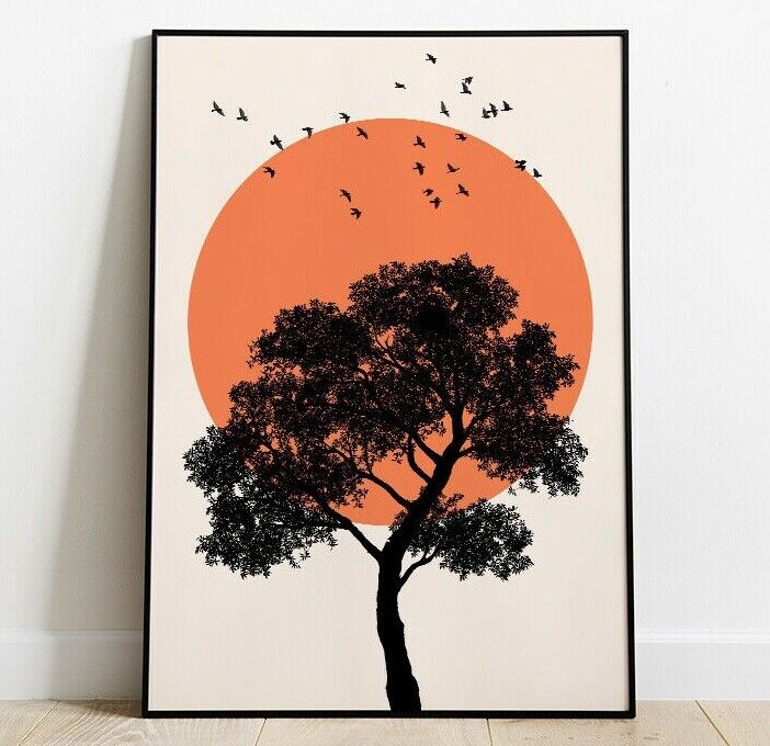 Minimal Tree Art Print, Tree and Sun Print, Wall Art, Home Decor