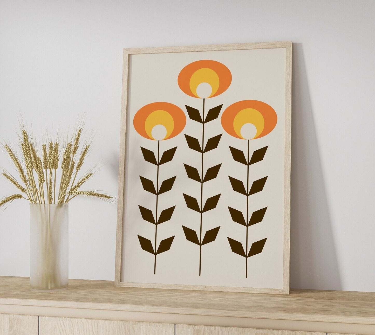 Seventies Inspired Art Print, Scandinavian Floral Design Print, Home Decor