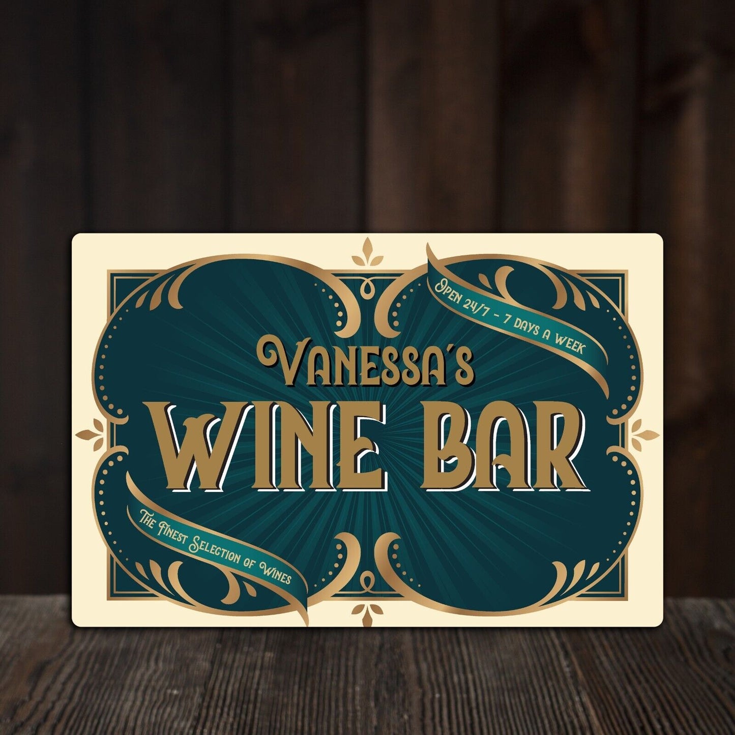 Personalised Wine Bar Tin Sign, Glossy Home Bar Name Plaque, Tin Sign, Pub Sign